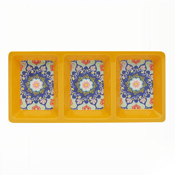 34cm Yellow Mediterranean Tuscany Three Section Dish Tray