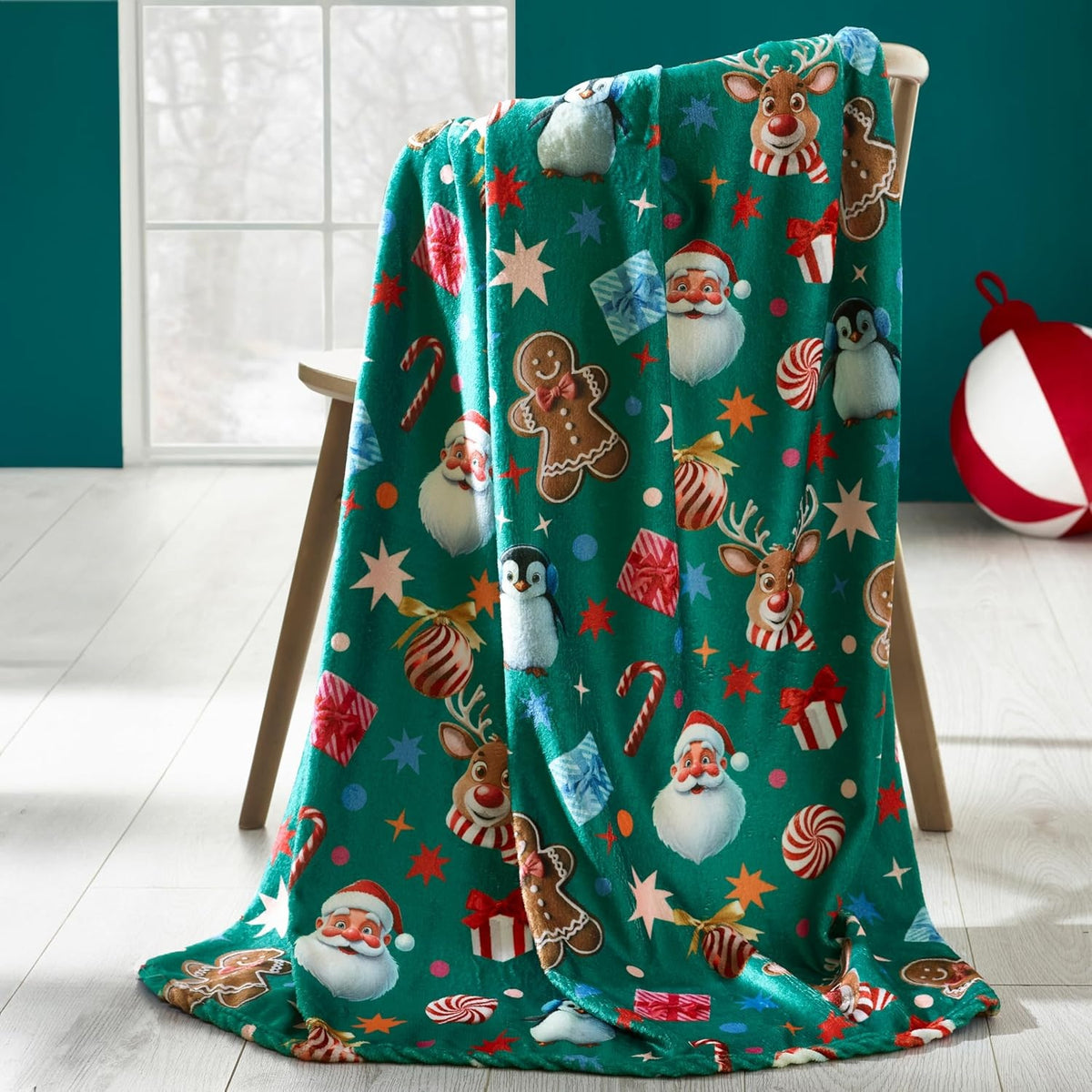Catherine Lansfield Christmas Icons Gingerbread Man Throw Blanket, Green