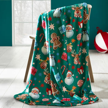 Catherine Lansfield Christmas Icons Gingerbread Man Throw Blanket, Green