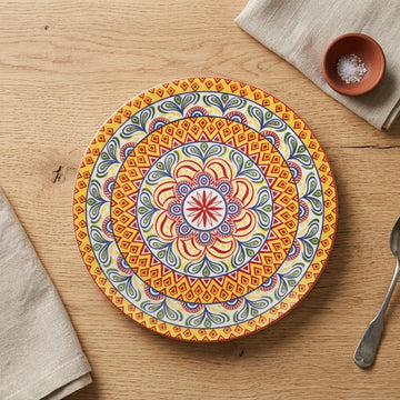 10.5" Red Ceramic Tuscany Bohemian Plate