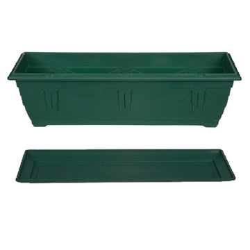 60cm Green Venetian Plastic Window Box Planter & Drip Saucer