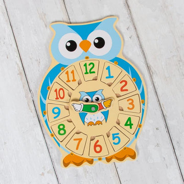 Owl Shape Blue Learning Clock for Kids