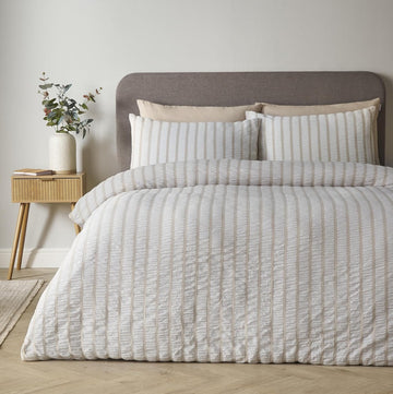 Catherine Lansfield So Soft Seersucker Stripe Duvet Cover Set, King, Natural
