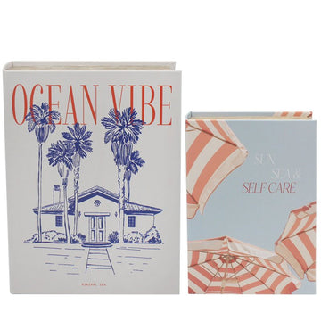 2Pcs Wooden Book Boxes Shelf Display Ocean Beach Set