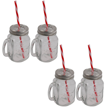 4pc 450ml Glass Mason Jar Mug with Straw Set