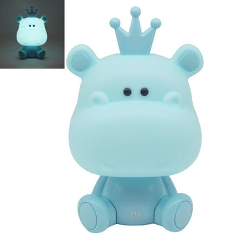 Hippo Shaped Blue Night Light Touch Switch Cute Kids Bedroom Lamp