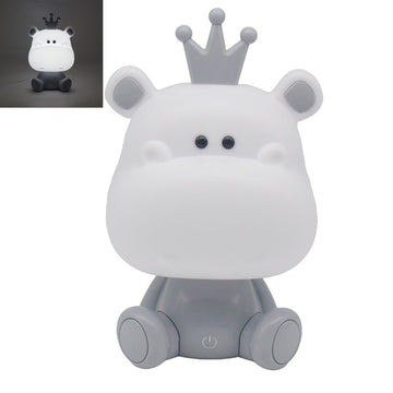 Hippo Shaped White Night Light Touch Switch Cute Kids Bedroom Lamp