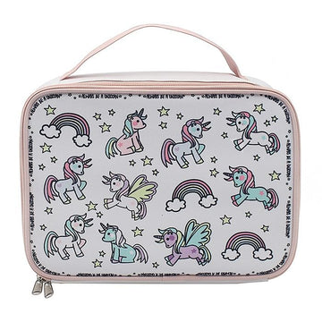 Pink Kids Lunch Bag Rainbow Unicorn Doodle Design
