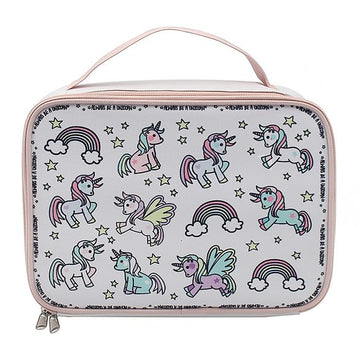 Pink Kids Lunch Bag Rainbow Unicorn Doodle Design