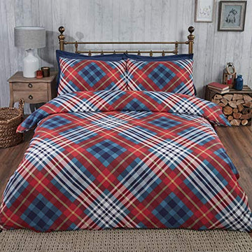 Tartan Check Flannelette Duvet Cover, Red, King