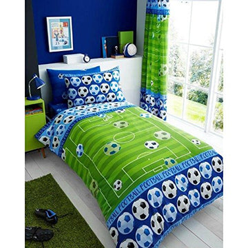 Football Goal Shoot Kids Boys Single Bed Duvet Set Green Blue