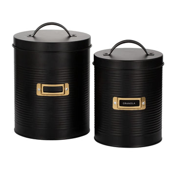 Set Of 2 Otto Black Storage Canisters