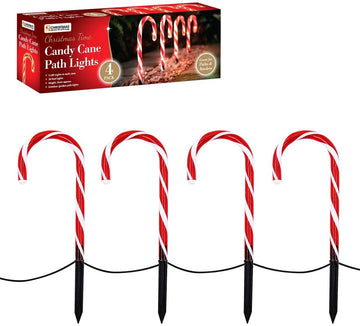 Set of 4 Warm White 25CM Candy Cane Stake Path Christmas