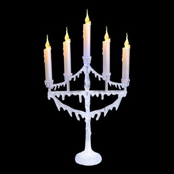 5 Arm Metal Tea-Light Candle White Candelabra Christmas