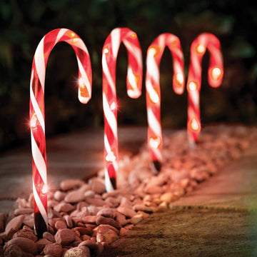 Set of 4 Warm White 25CM Candy Cane Stake Path Christmas