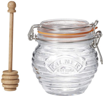 3Pcs Kilner 400ml Clip Top Glass Honey Pot With Beech Wood Dipper