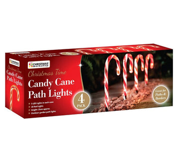 Set of 4 Warm White 25CM Candy Cane Stake Path Christmas