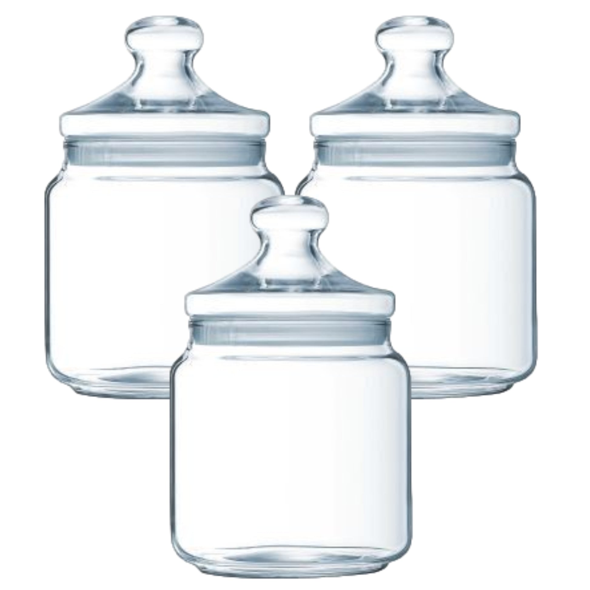 3Pc 750ml Glass Storage Jar Airtight Push Top Canister