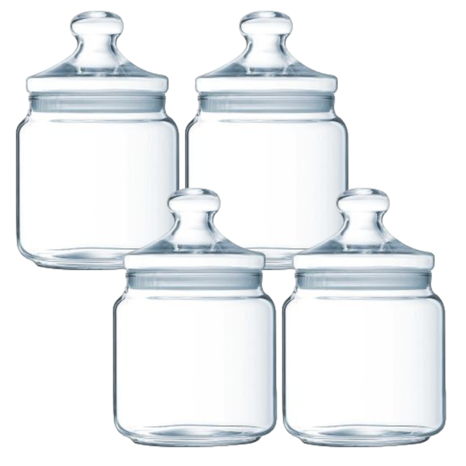4Pc 750ml Glass Storage Jar Airtight Push Top Canister