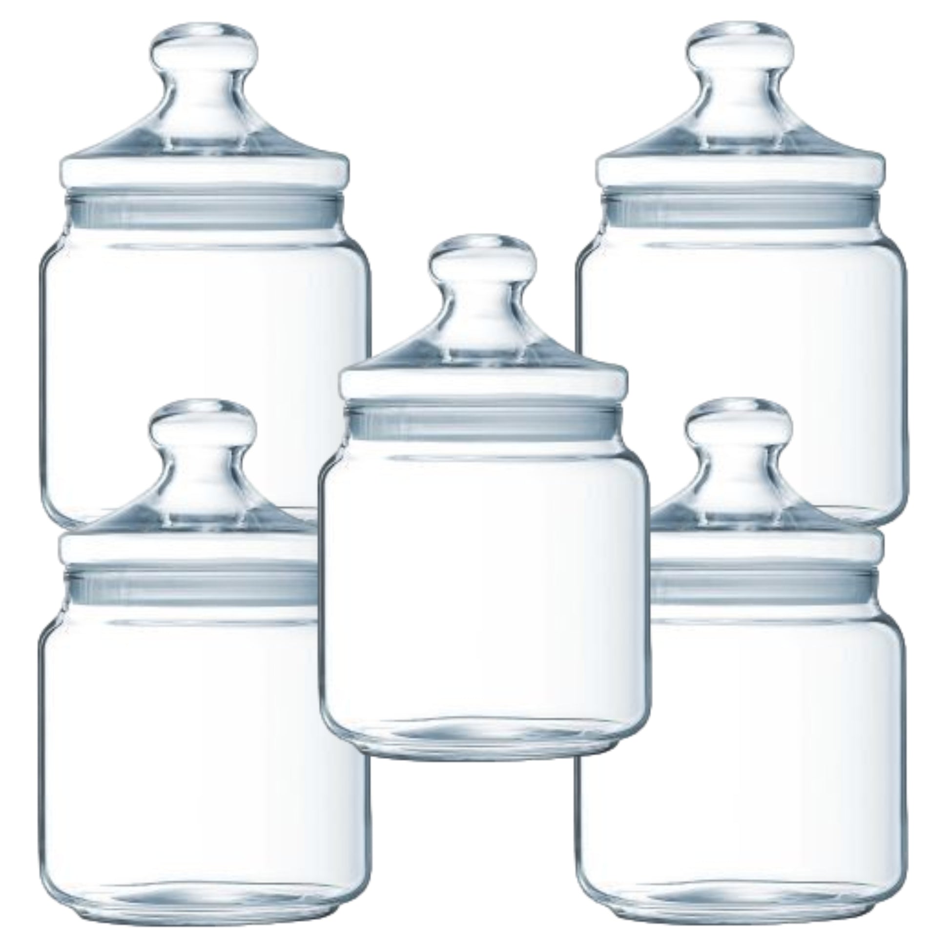 5Pc 750ml Glass Storage Jar Airtight Push Top Canister