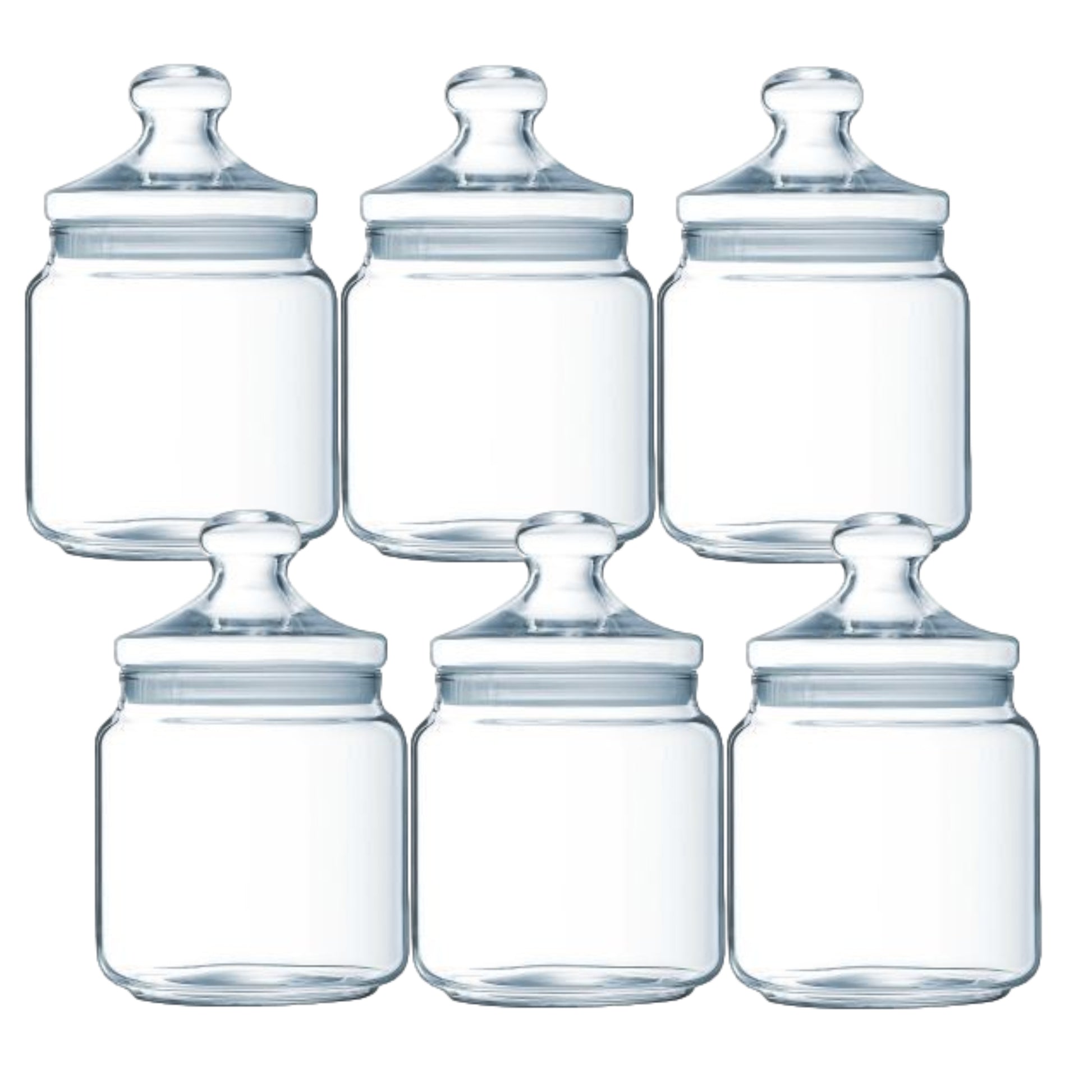 6Pc 750ml Glass Storage Jar Airtight Push Top Canister