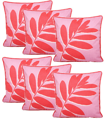6pc Outdoor Filled Cushion Cover Pink Leaf