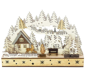 15 Warm White LED Battery Operated Wooden Alpine Forest
