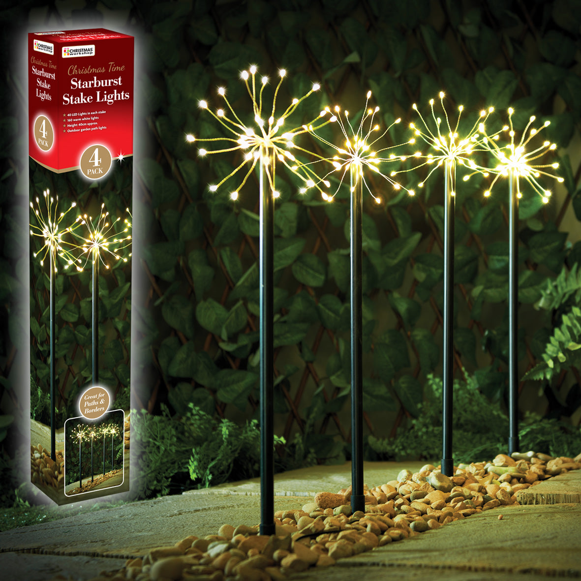 Set of 4 Firework Style Christmas Starburst Path Lights