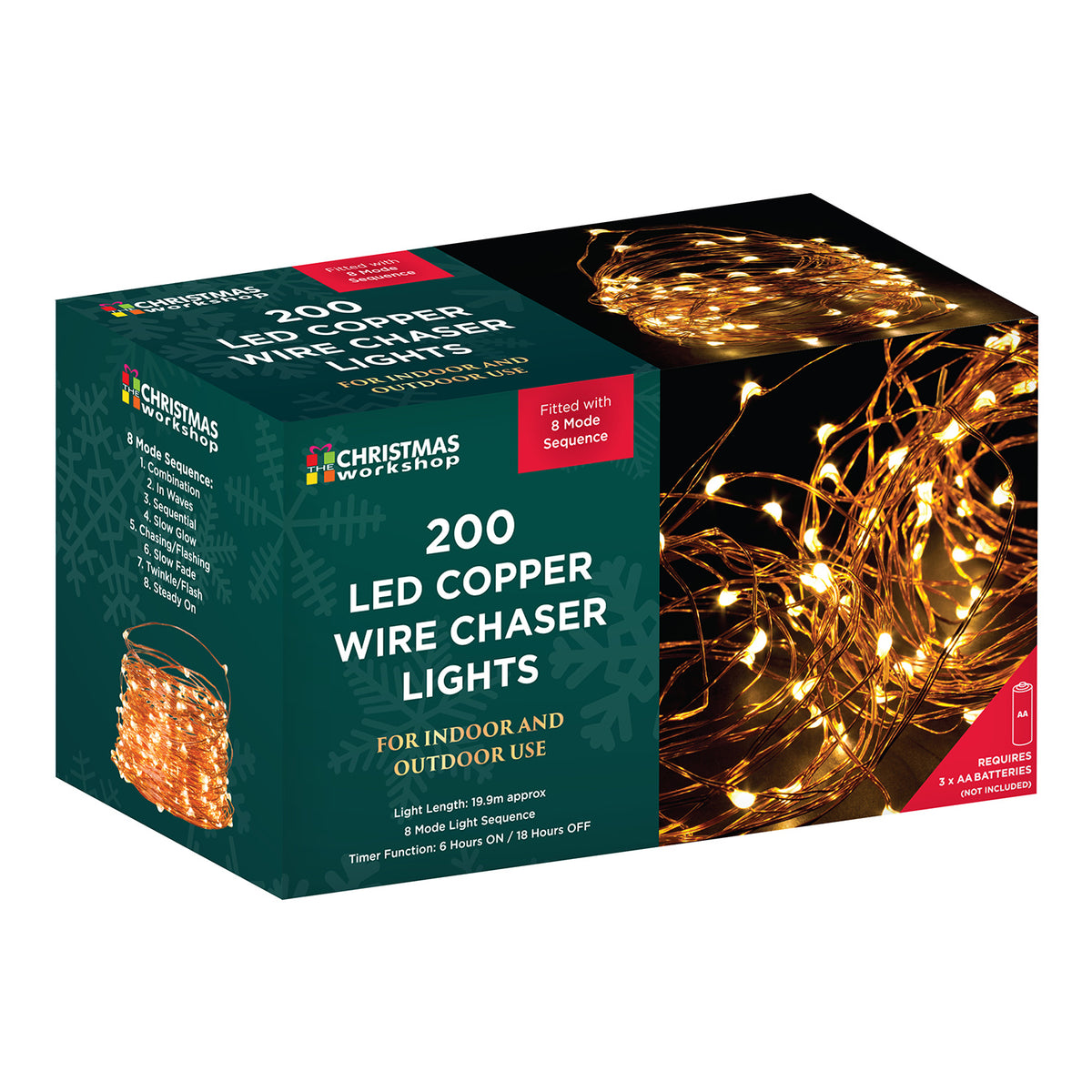 200 LED Copper Wire Christmas 8 Mode Sequence Chaser Lights