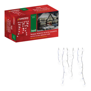 360 Warm White Icicle LED Christmas 8 Mode Sequence Lights