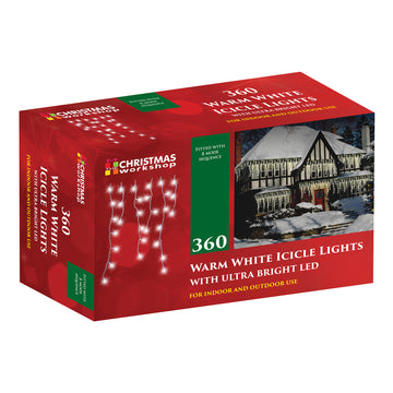 360 Warm White Icicle LED Christmas 8 Mode Sequence Lights