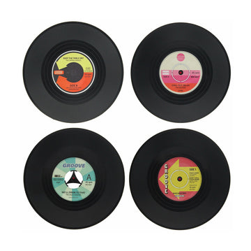 Set of 4 Retro Vinyl Record Cup Glass Coasters