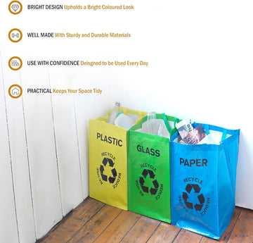 Set Of 3 Colour Coded Recycle Logo Bags