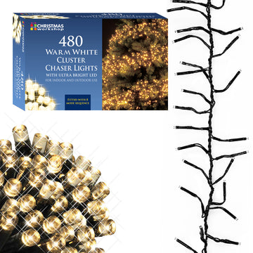 480 Warm White Cluster Chaser LED Christmas 8 Mode Lights