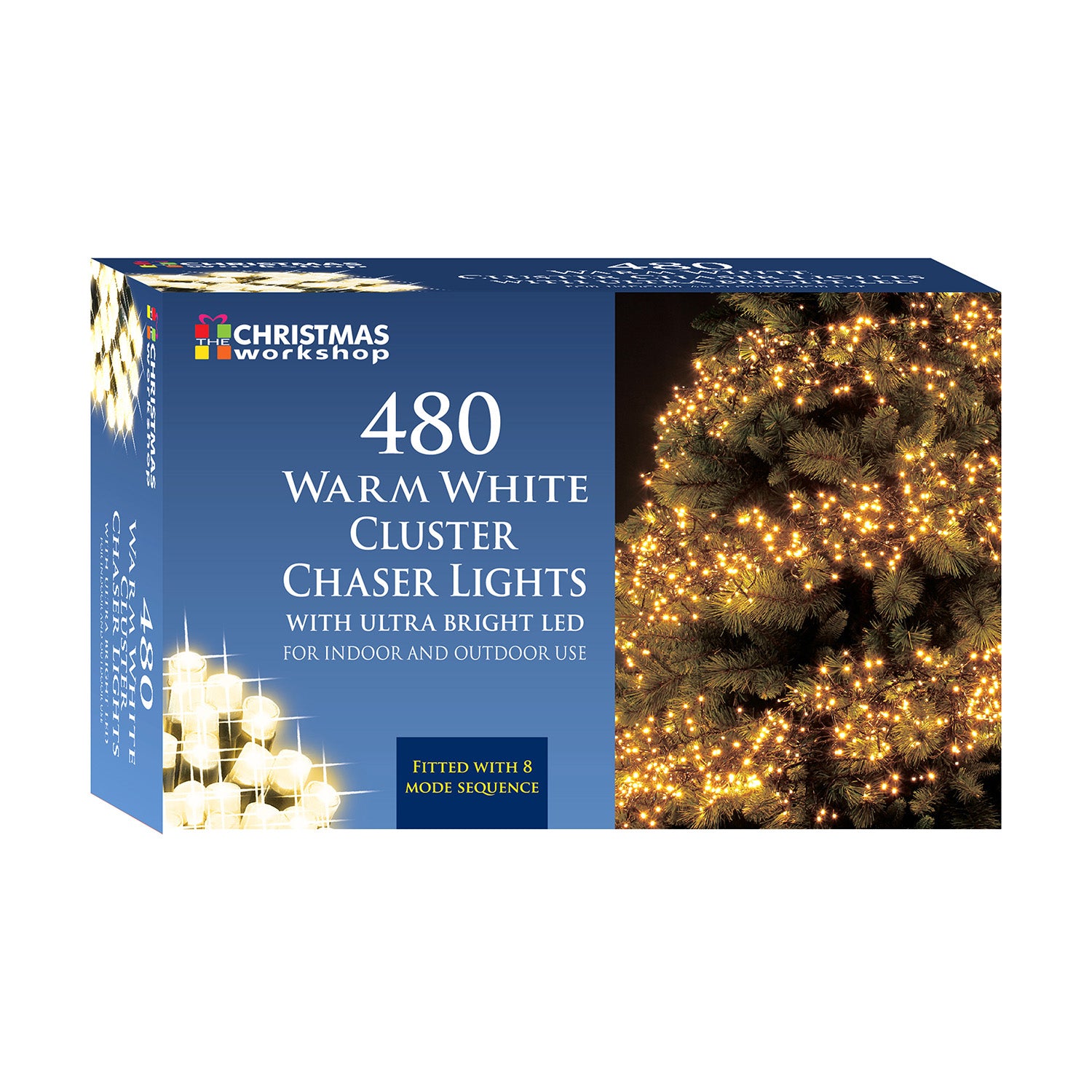 480 Warm White Cluster Chaser LED Christmas 8 Mode Lights
