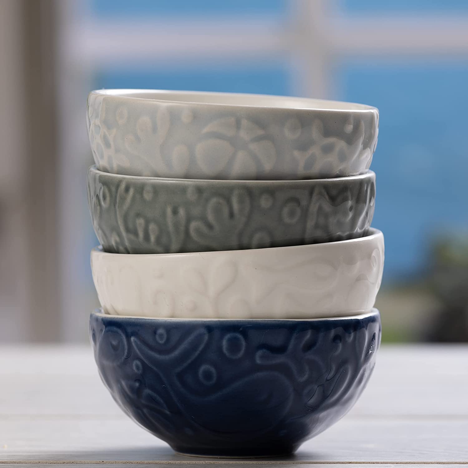 Set 4 Soup Bowls - Stoneware Embossed