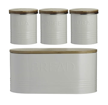 Typhoon 4 Piece Cream Bread Bin Tea Coffee Sugar Canister Set