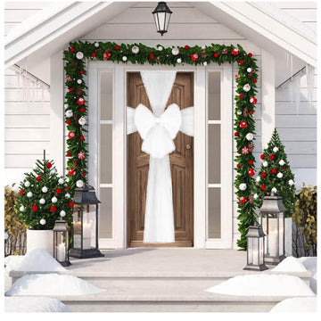 White Delux Luxury Full Door Bow Christmas Decor