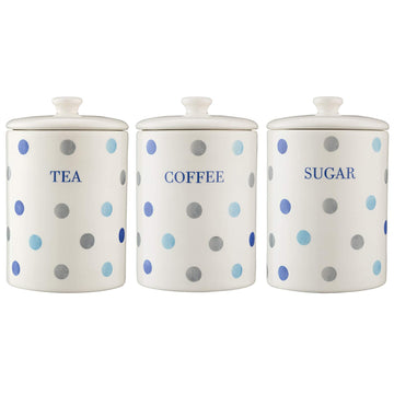 Set of 3 Padstow Polka Ceramic Storage Jars Tea Coffee Sugar