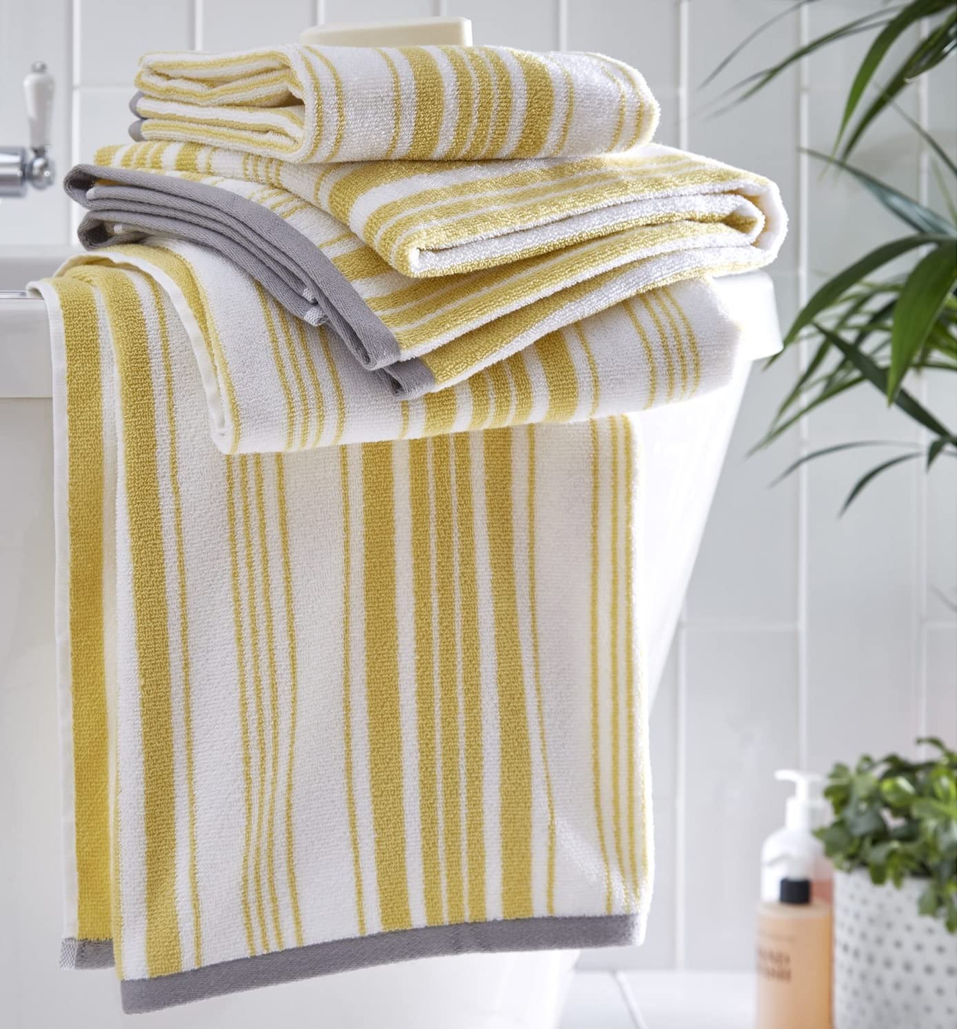 Regency 100 Cotton Hand Towel Ochre Yellow Grey