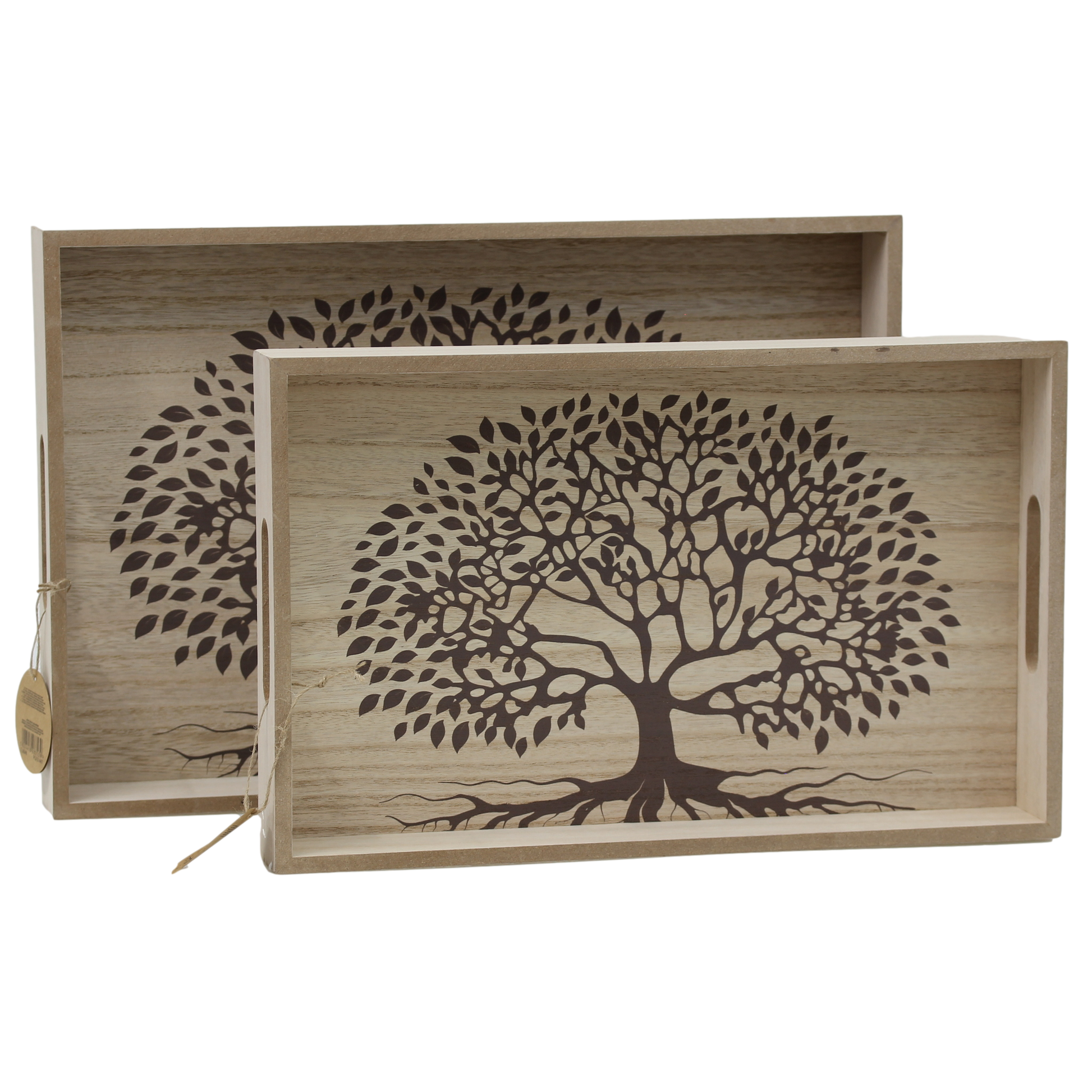 Tree of Life Set of 2 Wooden Serving Trays