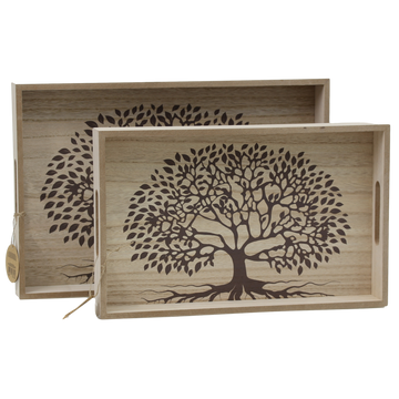 Tree of Life Set of 2 Wooden Serving Trays