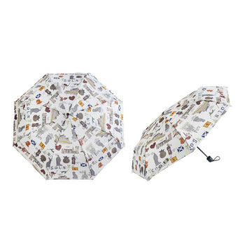 White Scottish Icons Folding Umbrella Gift Idea