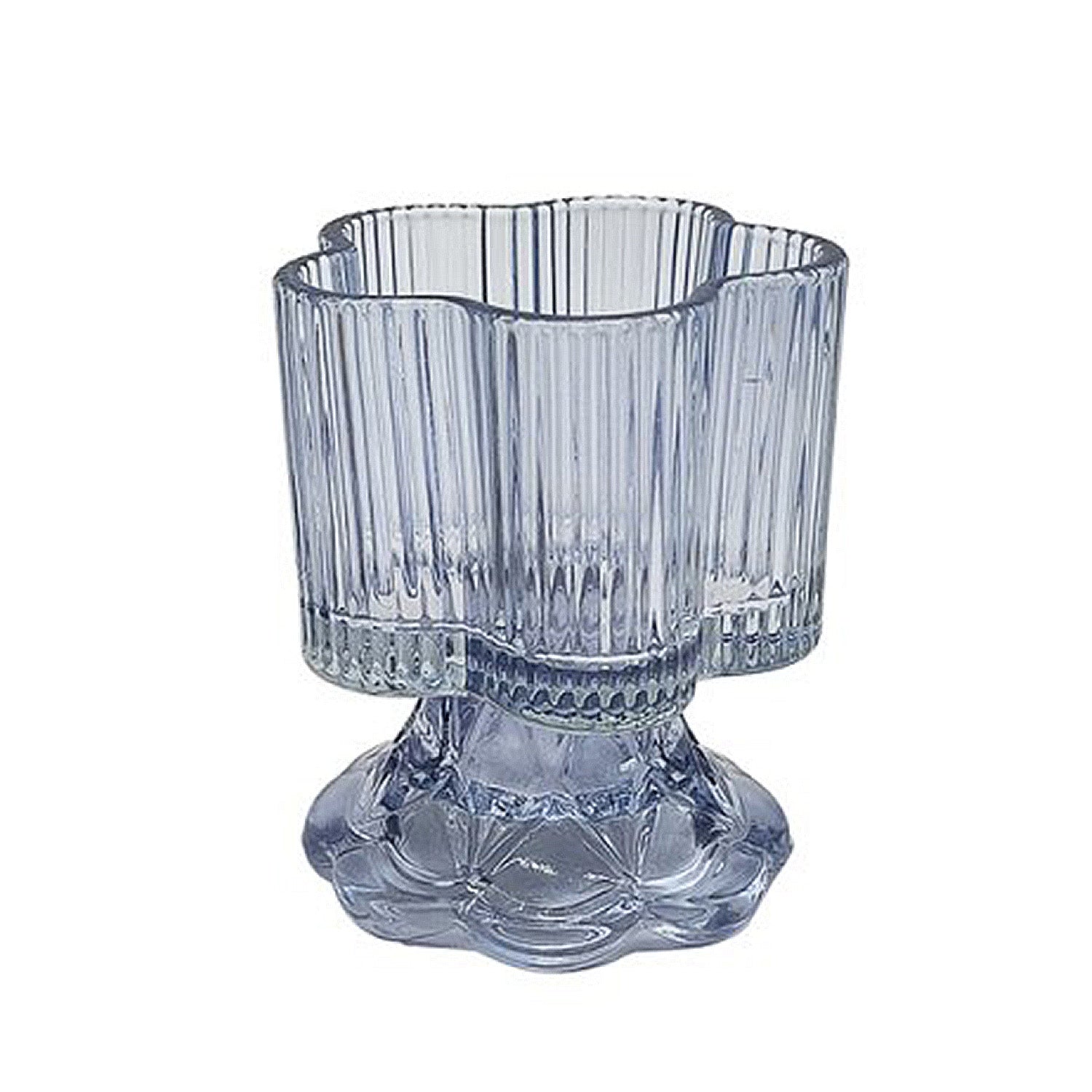 Blue Glass Ribbed Design Centrepiece Candle Holder