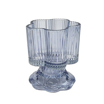 Blue Glass Ribbed Design Centrepiece Candle Holder