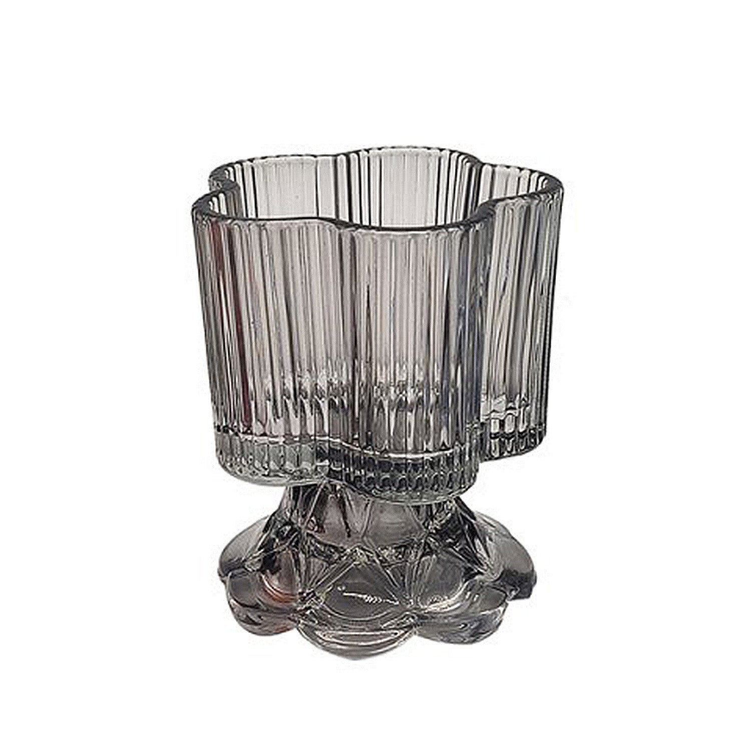 Grey Glass Ribbed Design Centrepiece Candle Holder