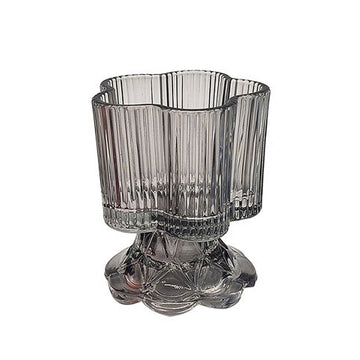 Grey Glass Ribbed Design Centrepiece Candle Holder