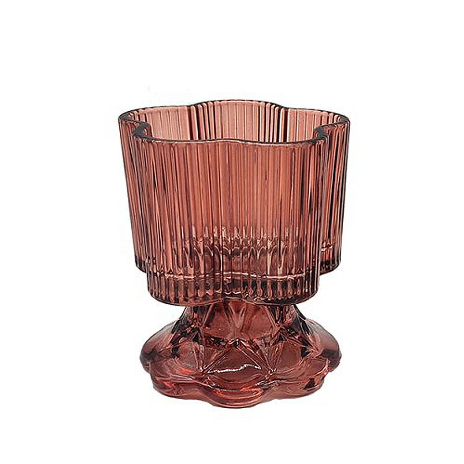 Champagne Ribbed Design Glass Centrepiece Candle Holder