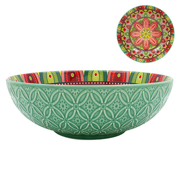 26cm Green Ceramic Tuscany Bohemian Design Bowl