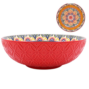 26cm Red Ceramic Tuscany Bohemian Design Bowl